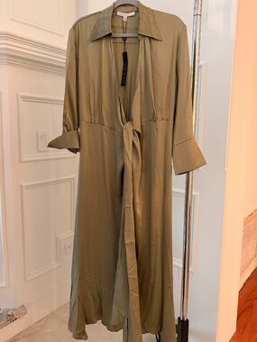 Secret Mission Silk Sage Green Wrap Dress - Size M